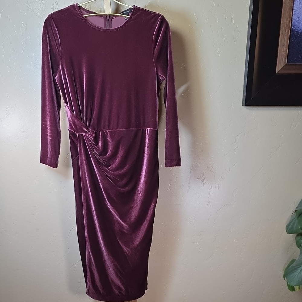 Banana Republic Long Sleeve Velvet Wrap Burgundy Wine Dress Stretch